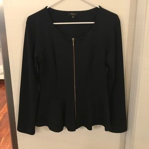 Adorable black knit peplum jacket with gold zipper